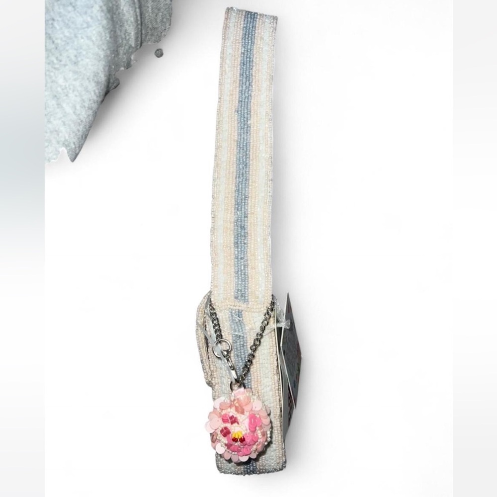 viral blue and pink stripped rose Floral beaded Shoulder Bag made in india - Picture 3 of 4